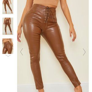 PLT Brown Lace Up Leather Pants